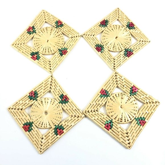 Woven Raffia Straw Trivets Set of 8 Round Square - Picture 8 of 12